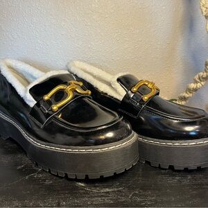 Black Loafers with Gold Buckle